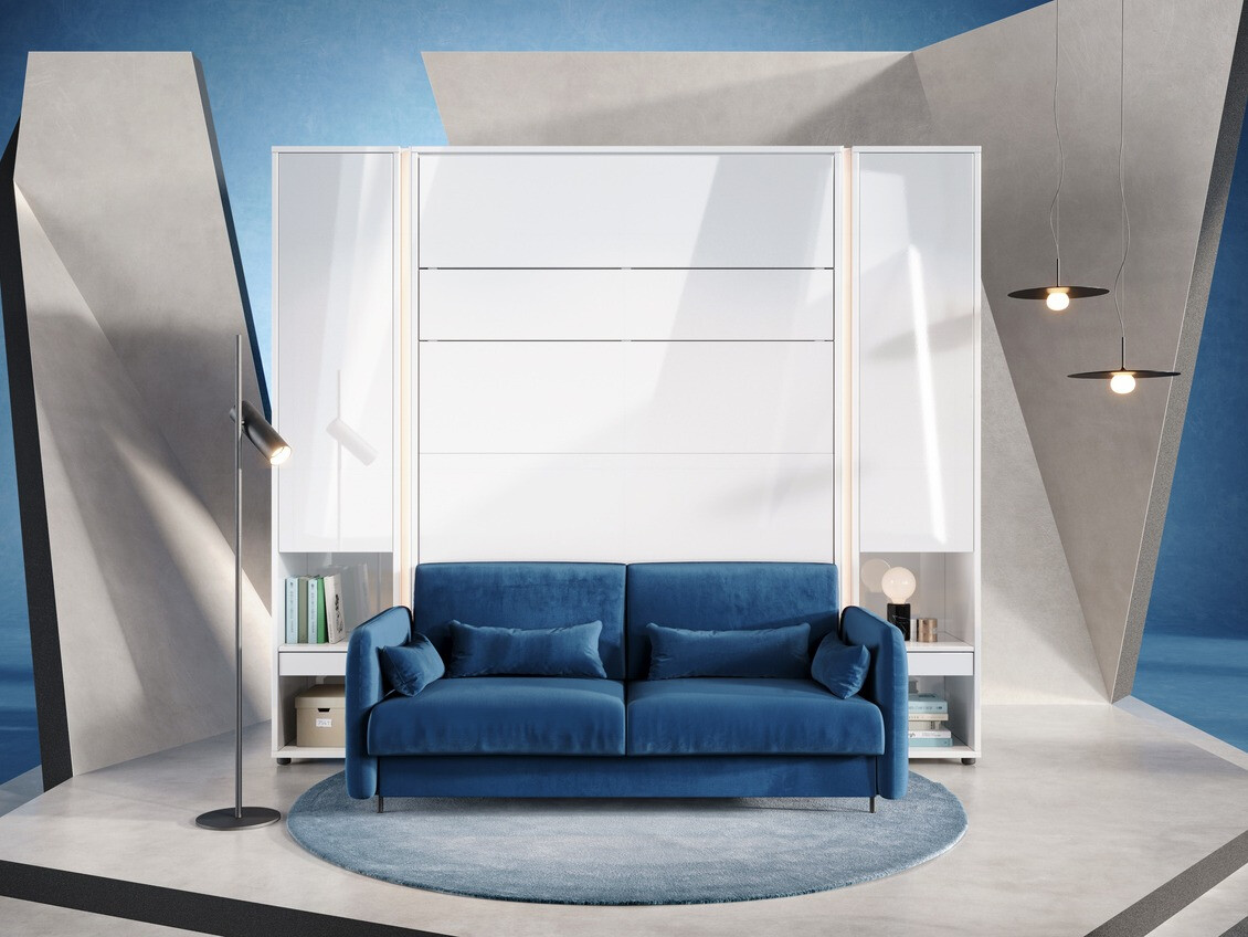 Set de mobilier Concept Lenart VI (Alb lucios + Alb + Albastru)