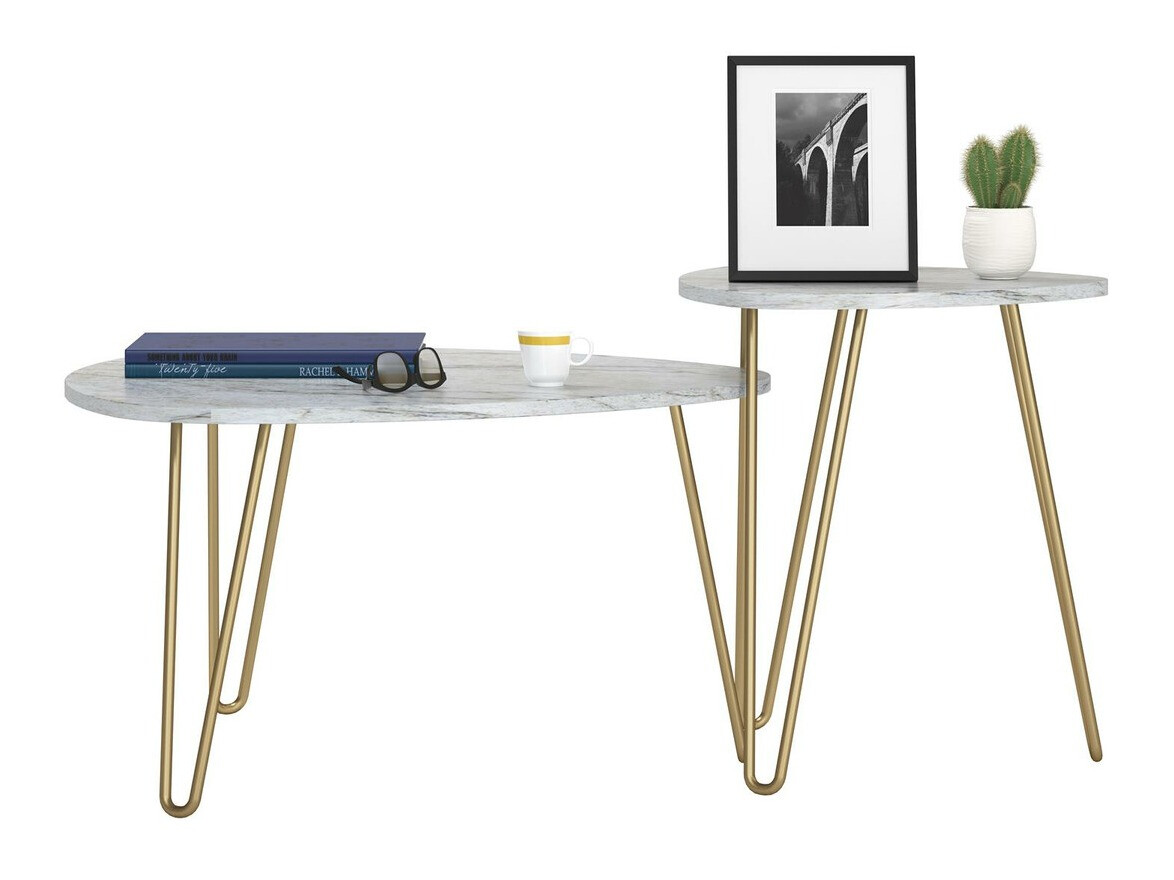 Set de măsuțe de cafea Tulsa 561 (Marmură albă + Auriu)