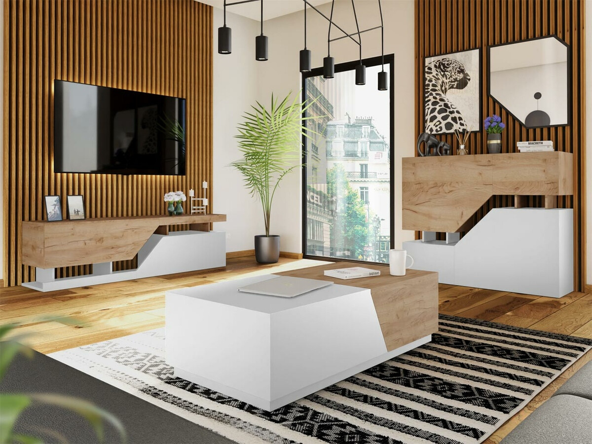 Măsuță de cafea Comfivo Daldune (Alb + Stejar Wotan)