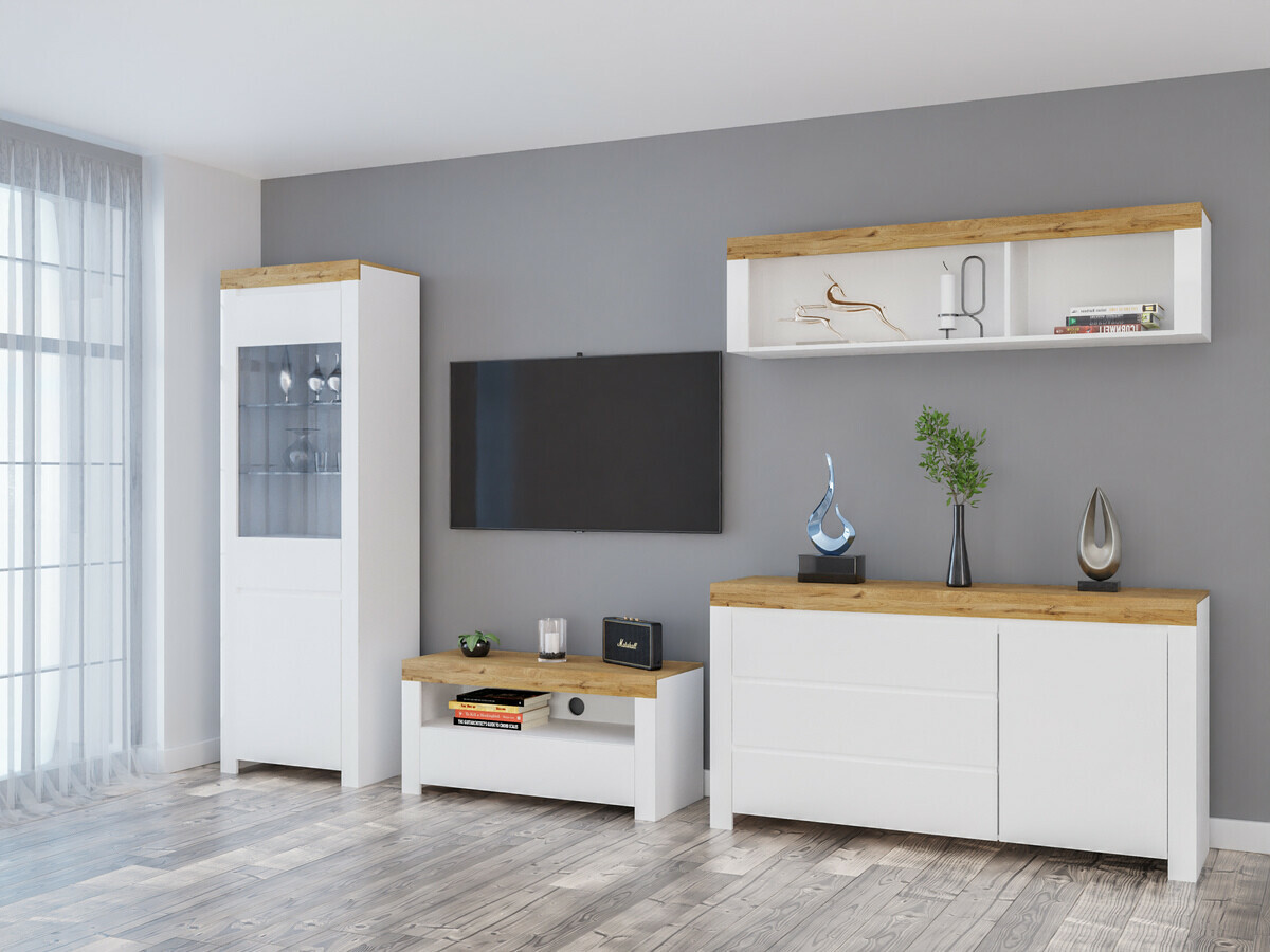 Set de living Sonsoru 144 (Alb + Alb lucios + Stejar Wotan)