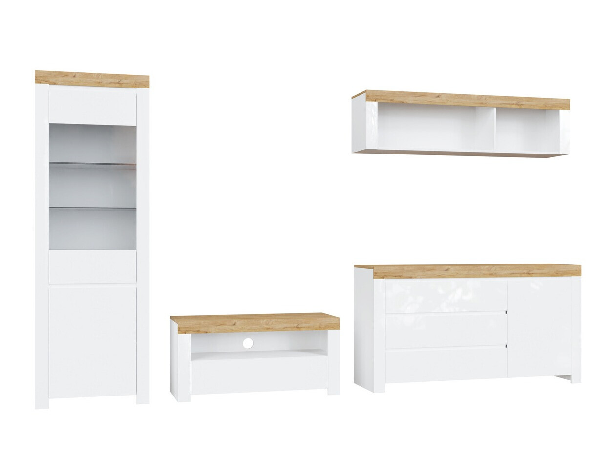 Set de living Sonsoru 144 (Alb + Alb lucios + Stejar Wotan)