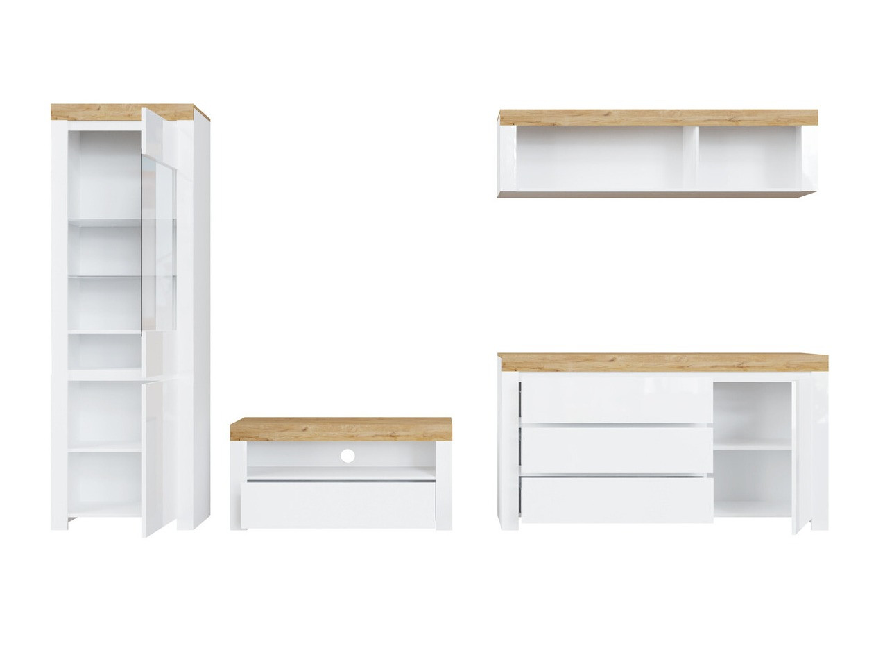 Set de living Sonsoru 144 (Alb + Alb lucios + Stejar Wotan)