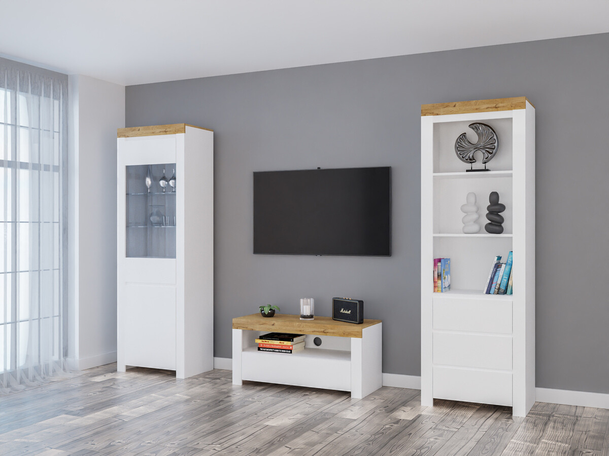 Set de living Sonsoru 145 (Alb + Alb lucios + Stejar Wotan)