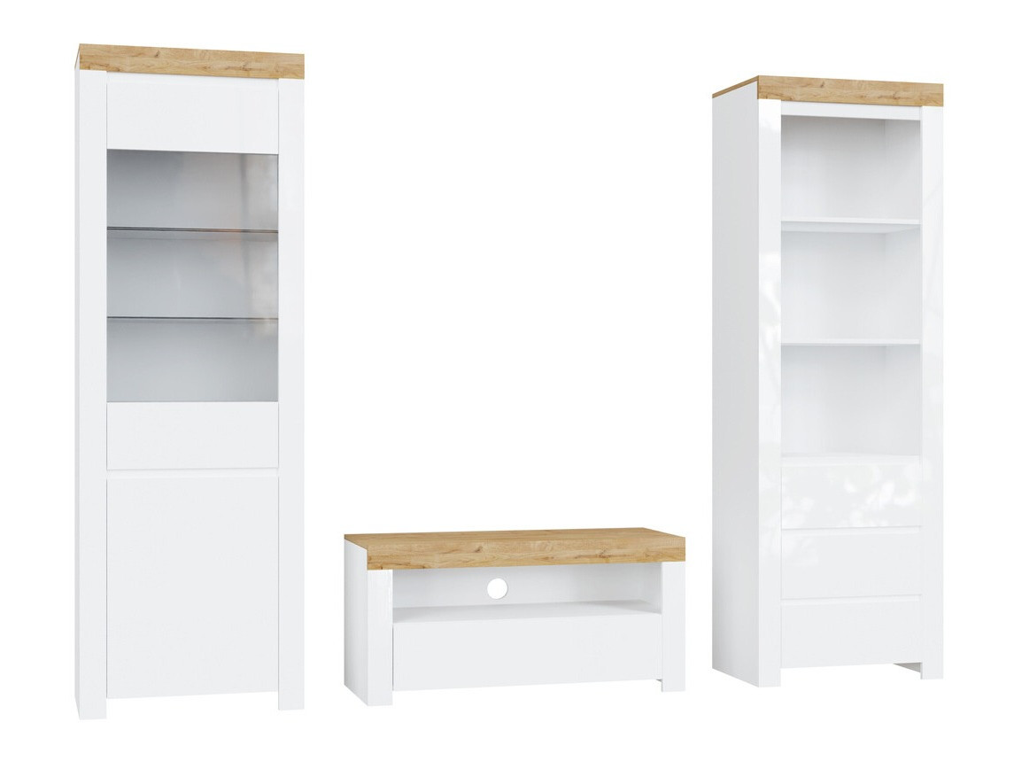 Set de living Sonsoru 145 (Alb + Alb lucios + Stejar Wotan)