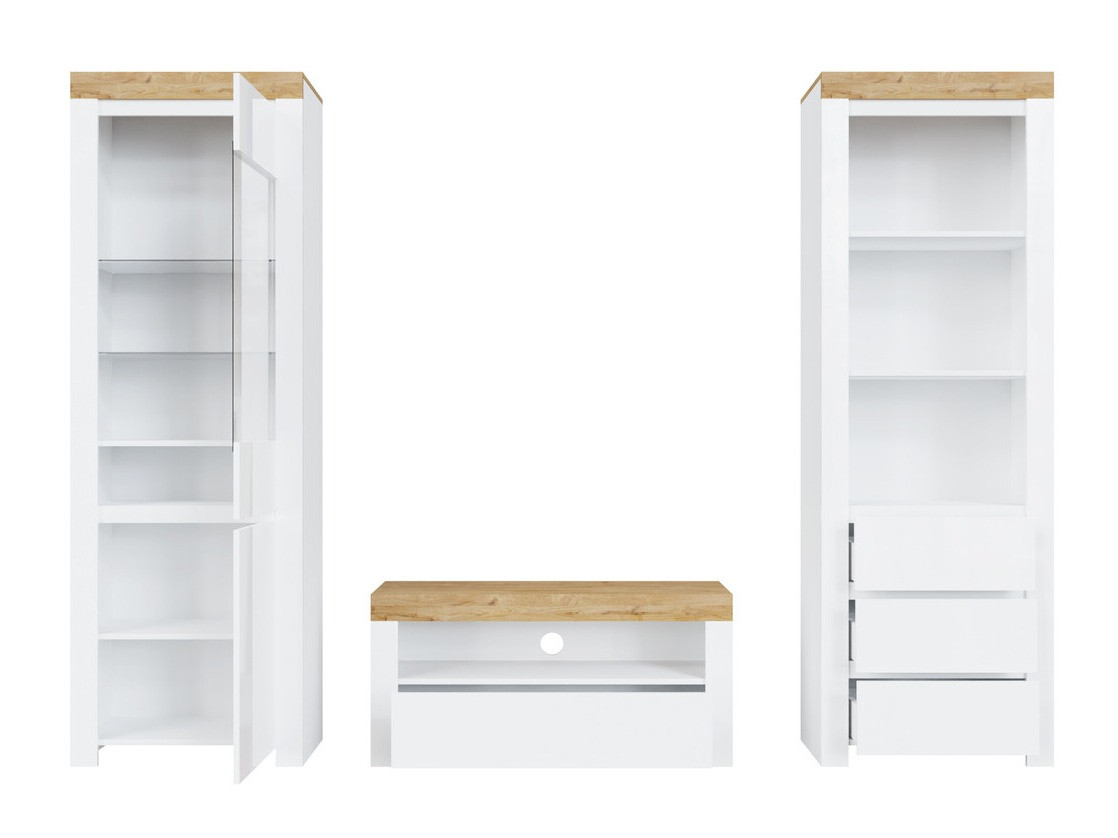 Set de living Sonsoru 145 (Alb + Alb lucios + Stejar Wotan)