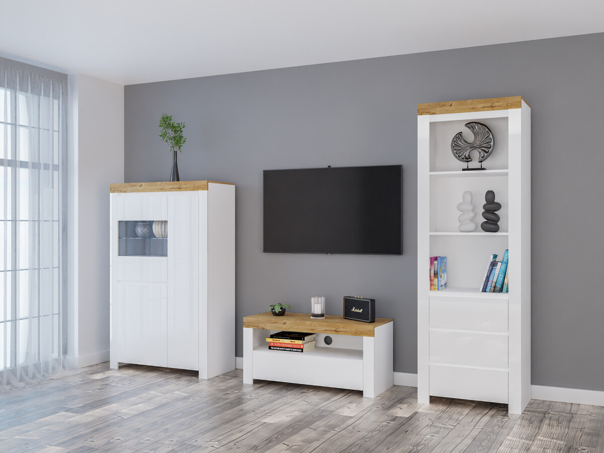 Set de living Sonsoru 146 (Alb + Alb lucios + Stejar Wotan)