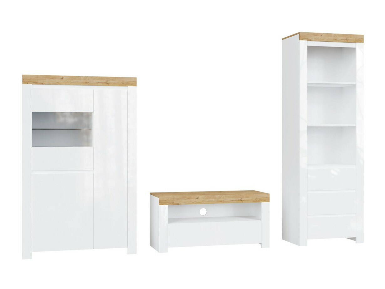 Set de living Sonsoru 146 (Alb + Alb lucios + Stejar Wotan)