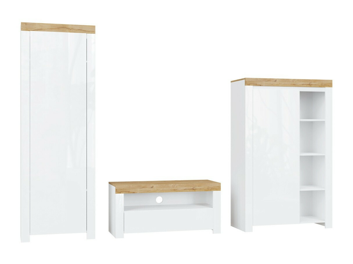 Set de living Sonsoru 147 (Alb + Alb lucios + Stejar Wotan)