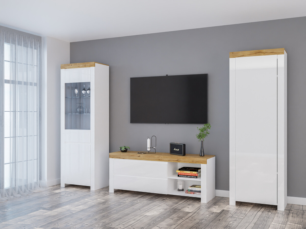 Set de living Sonsoru 148 (Alb + Alb lucios + Stejar Wotan)