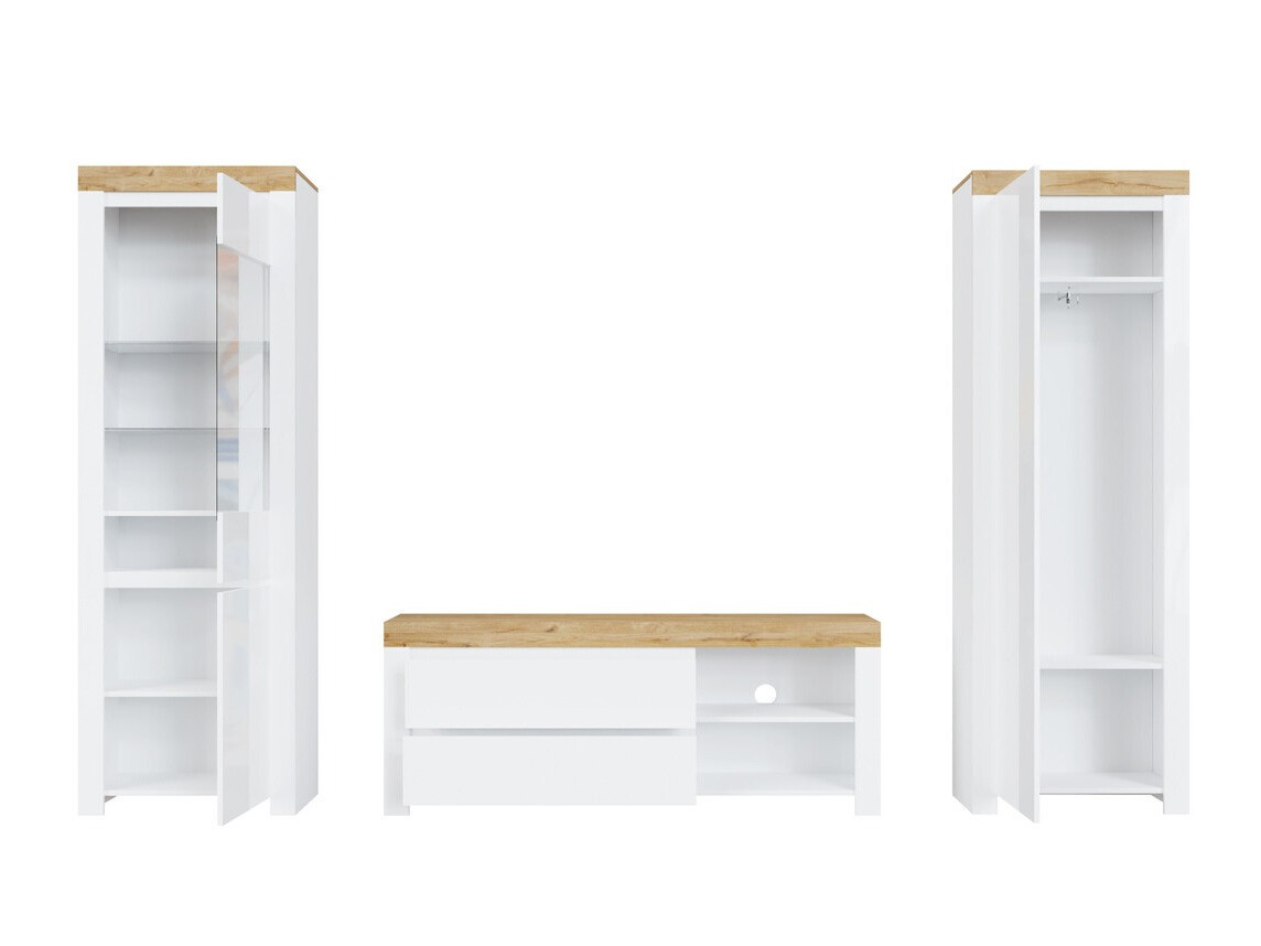 Set de living Sonsoru 148 (Alb + Alb lucios + Stejar Wotan)