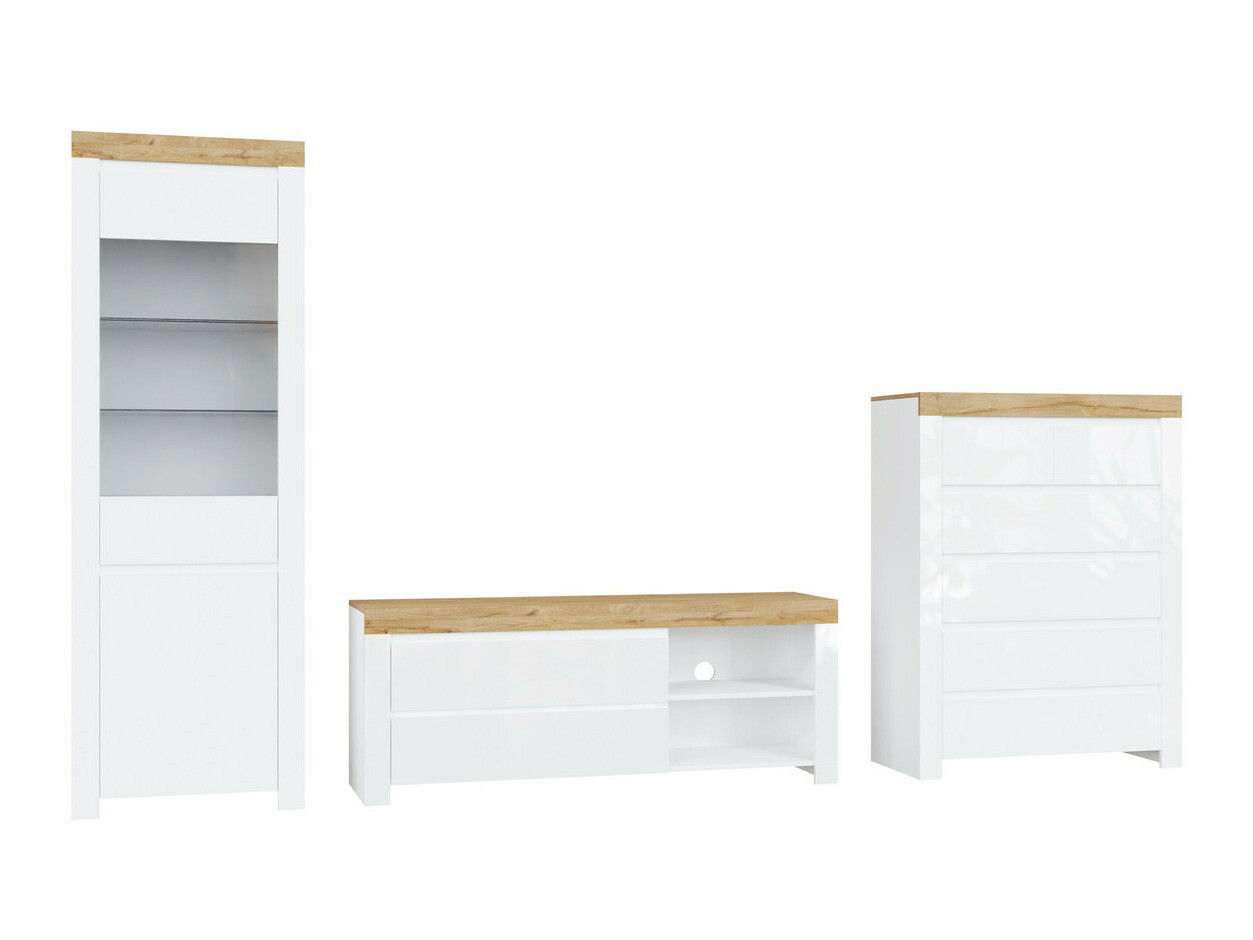 Set de living Sonsoru 149 (Alb + Alb lucios + Stejar Wotan)