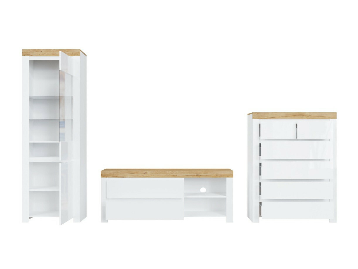 Set de living Sonsoru 149 (Alb + Alb lucios + Stejar Wotan)