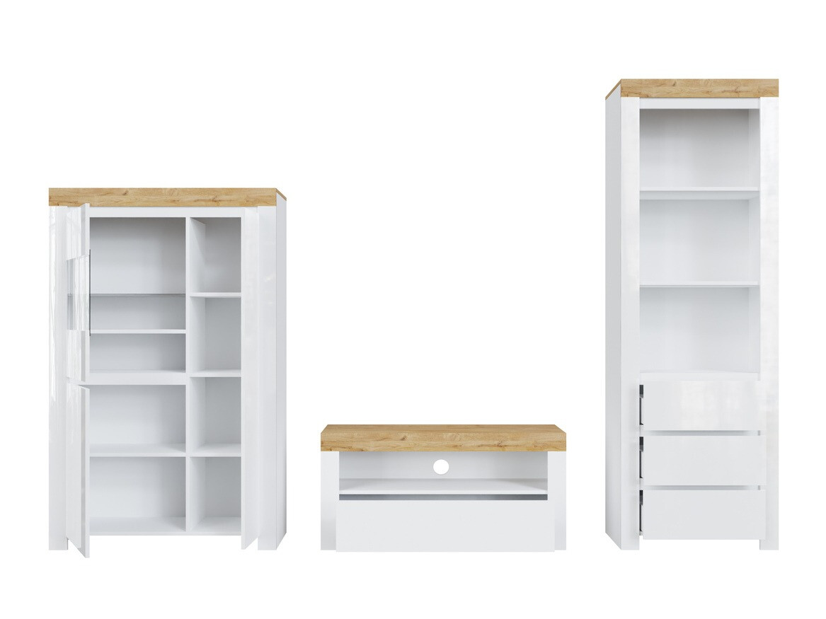 Set de living Sonsoru 146 (Alb + Alb lucios + Stejar Wotan)