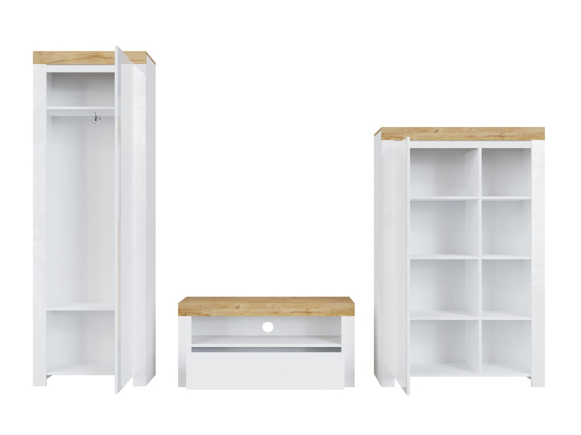 Set de living Sonsoru 147 (Alb + Alb lucios + Stejar Wotan)