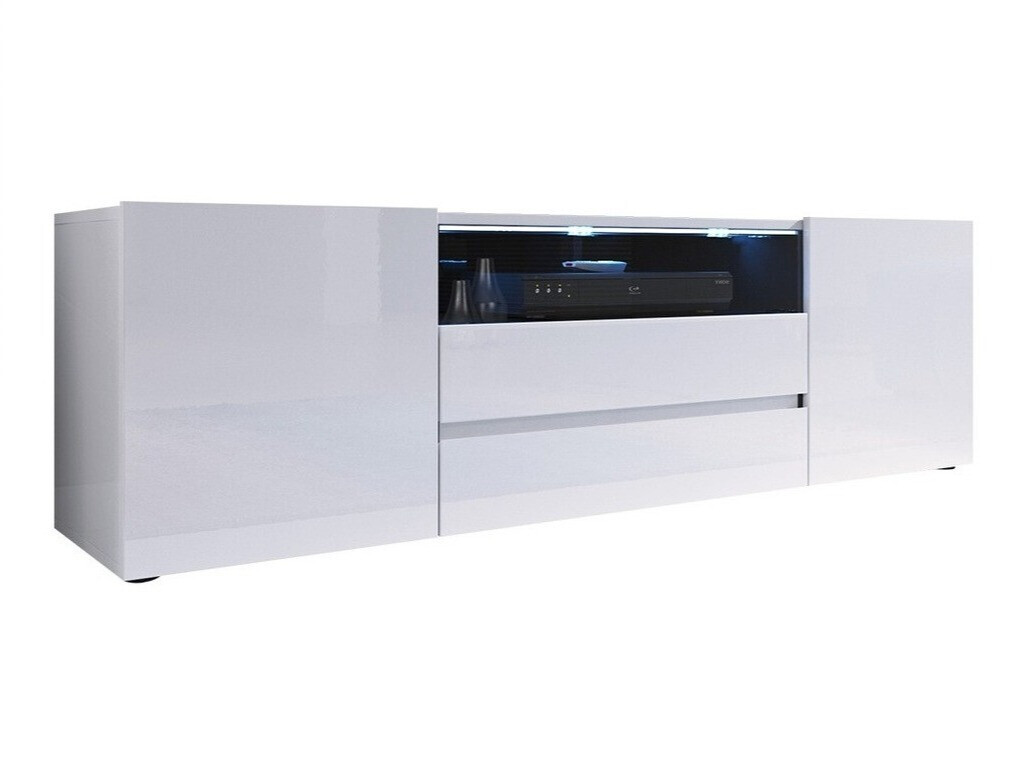 Comodă TV Ager (Alb + Alb lucios)