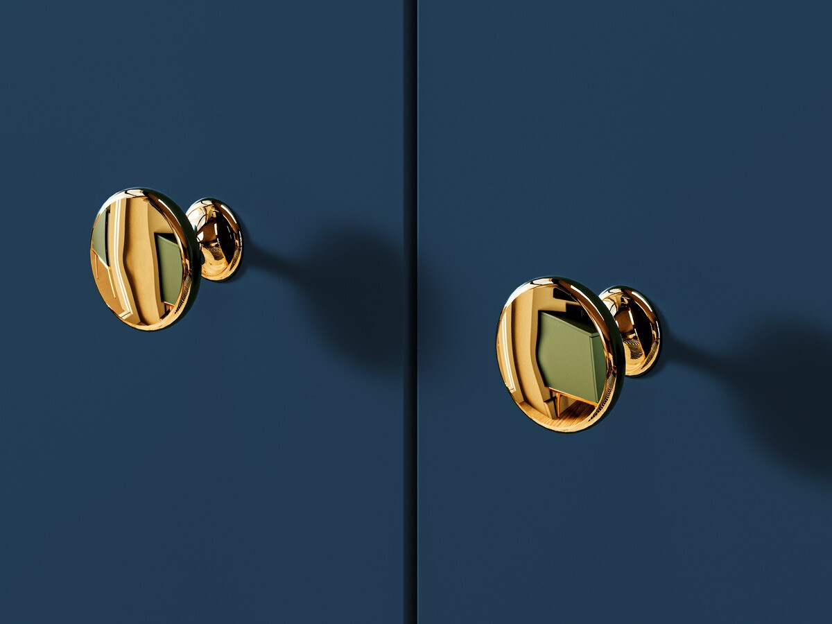 Comodă Flonovu 102 (Albastru inchis + Auriu)