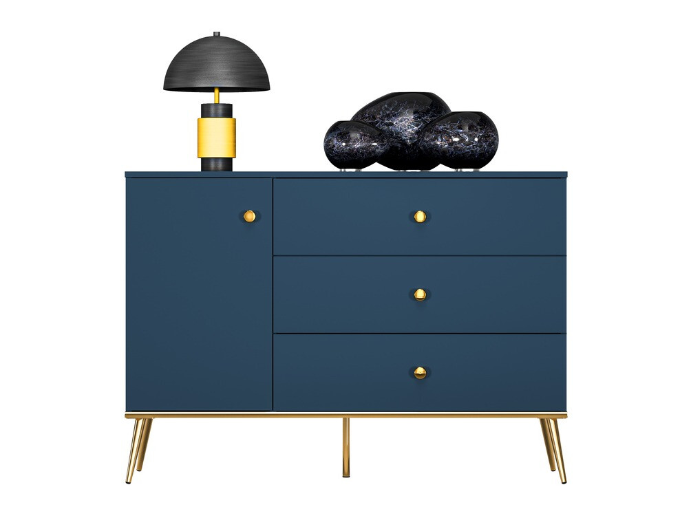 Comodă Flonovu 103 (Albastru inchis + Auriu)