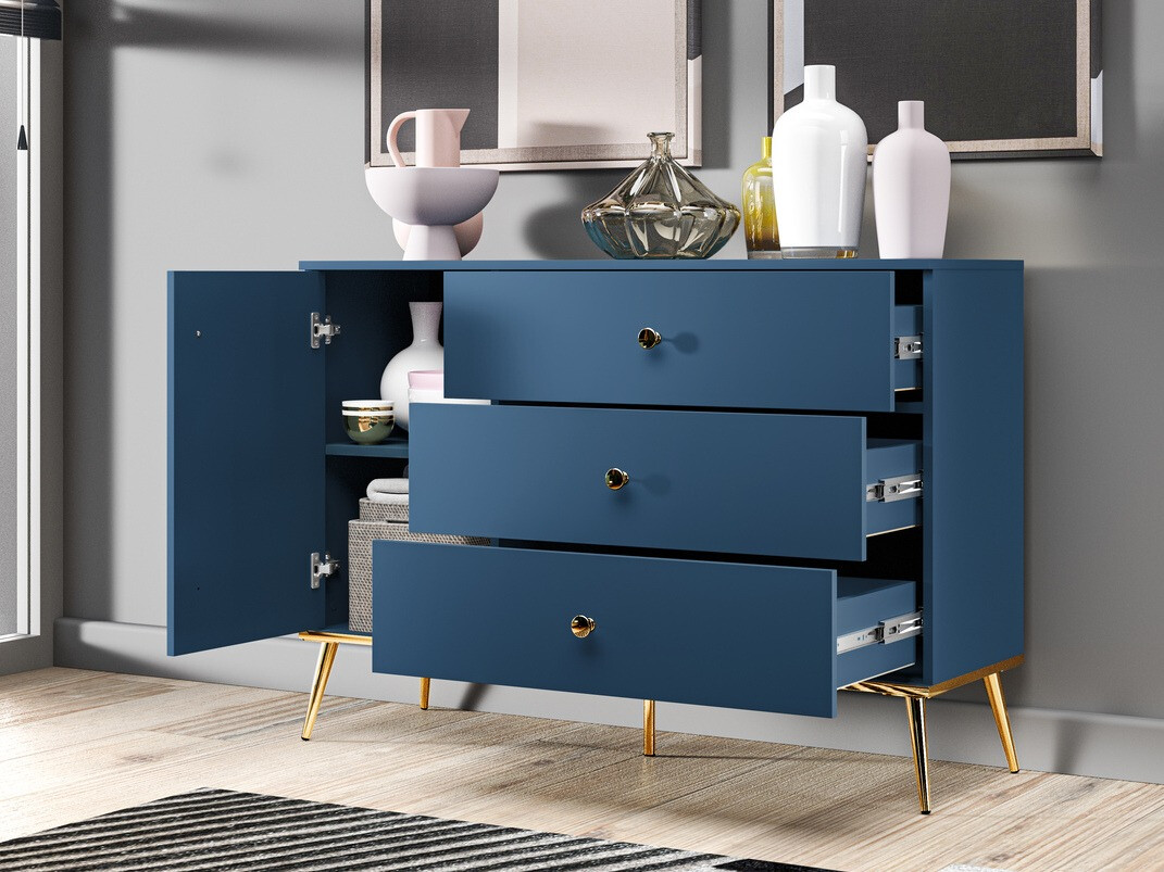 Comodă Flonovu 103 (Albastru inchis + Auriu)