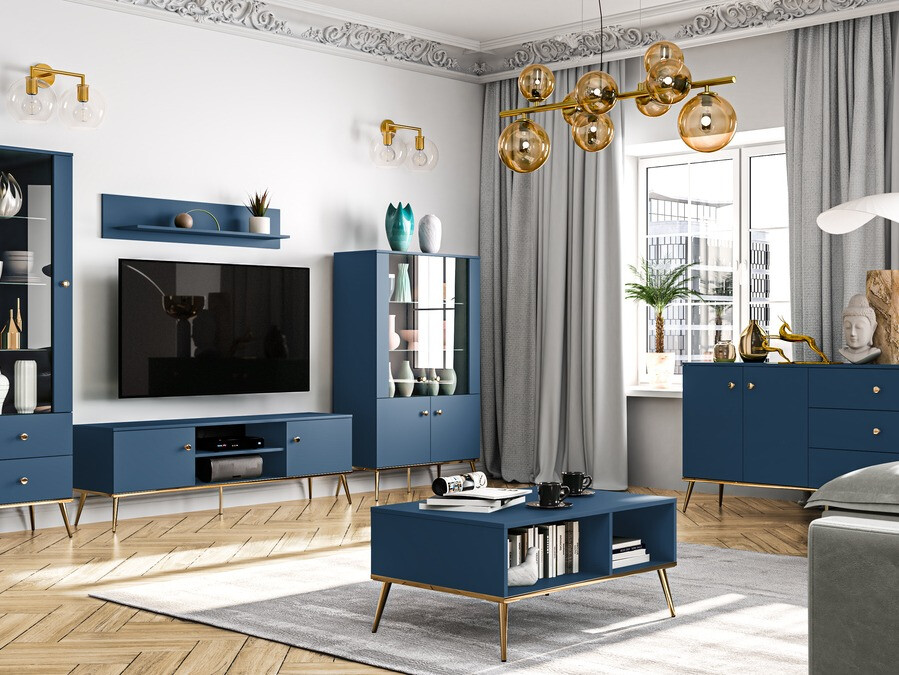 Măsuță de cafea Flonovu 106 (Albastru inchis + Auriu)