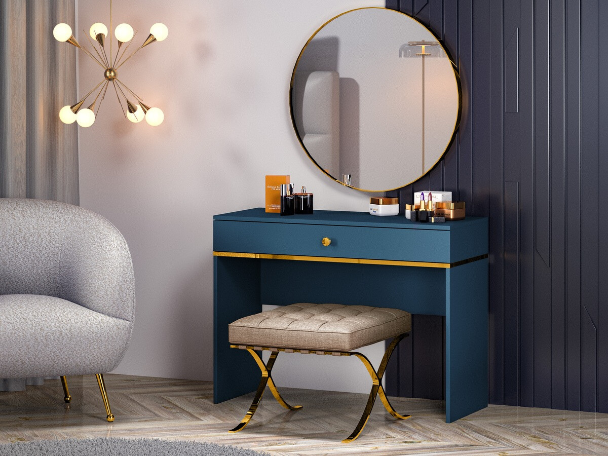Măsuță de machiaj Flonovu 108 (Albastru inchis + Auriu)