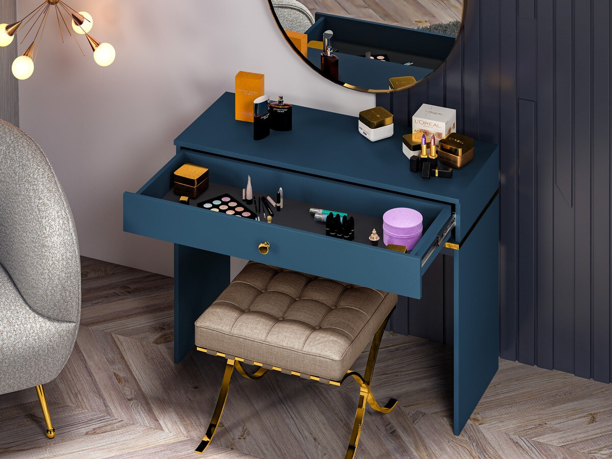 Măsuță de machiaj Flonovu 108 (Albastru inchis + Auriu)
