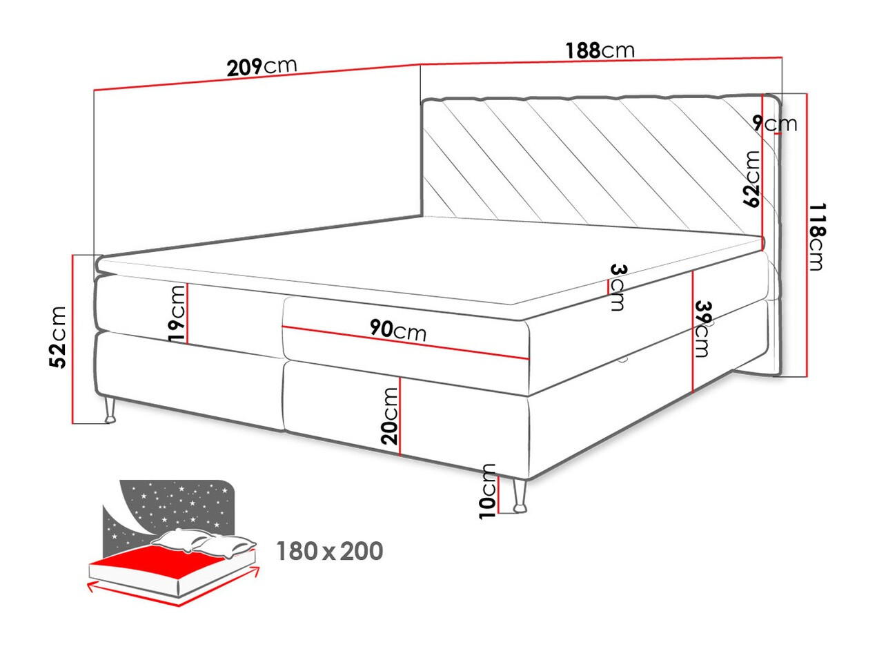 Pat boxspring ComfiDream Onaona (Fresh 11)
