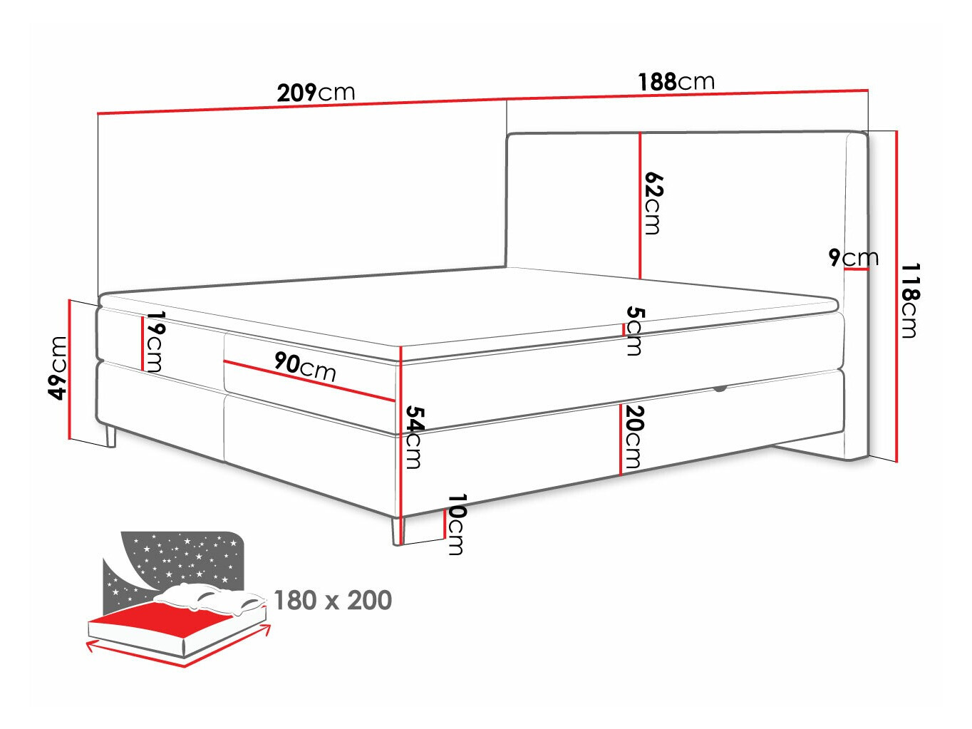 Pat boxspring ComfiDream Miraara (Poso 05 + Kronos 05)
