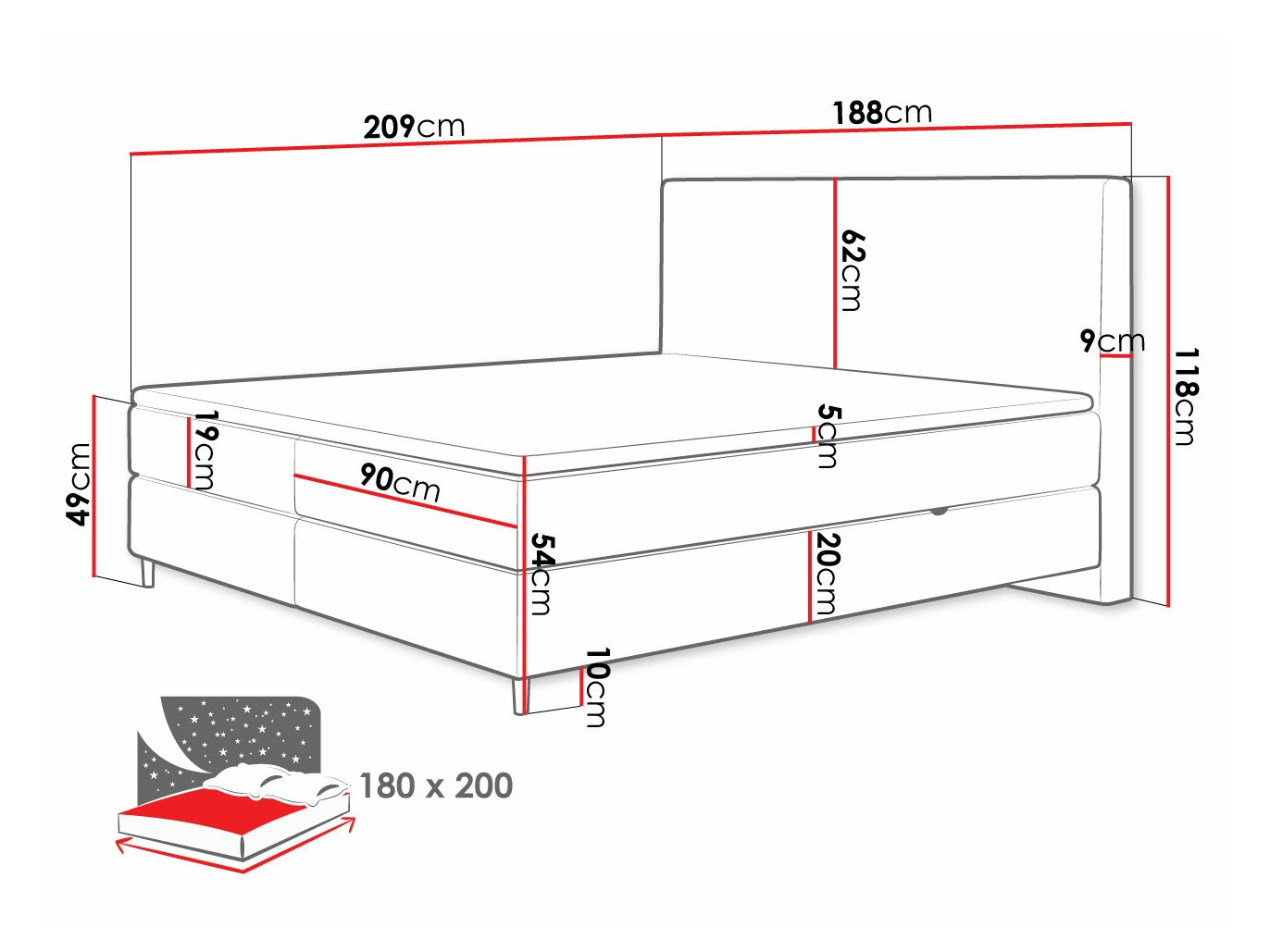 Pat boxspring ComfiDream Miraara (Poso 27 + Kronos 27)