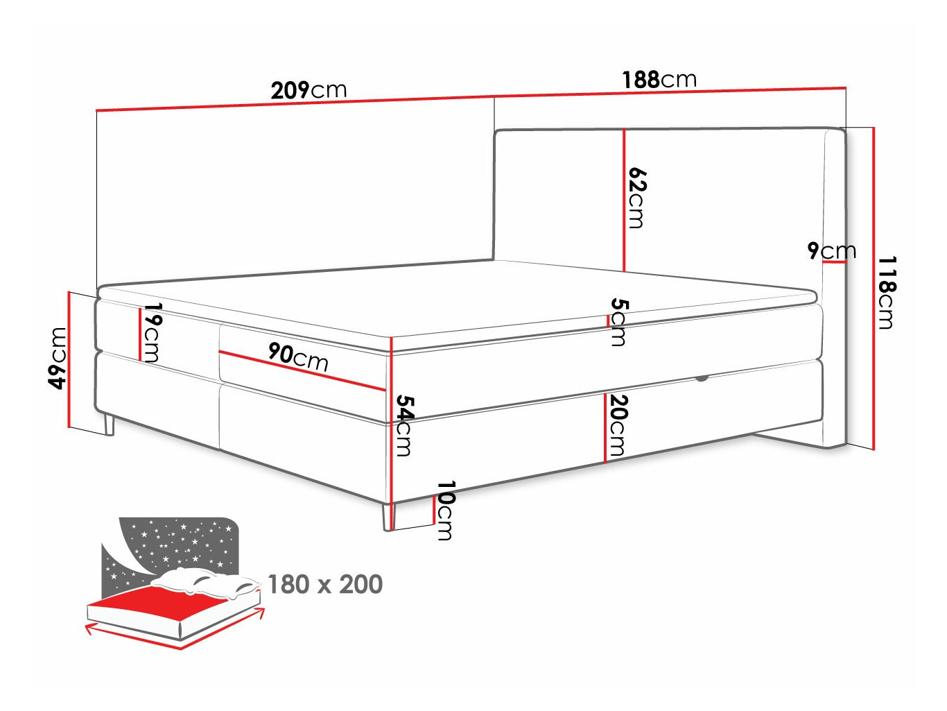 Pat boxspring ComfiDream Miraara (Poso 55 + Paros 05)