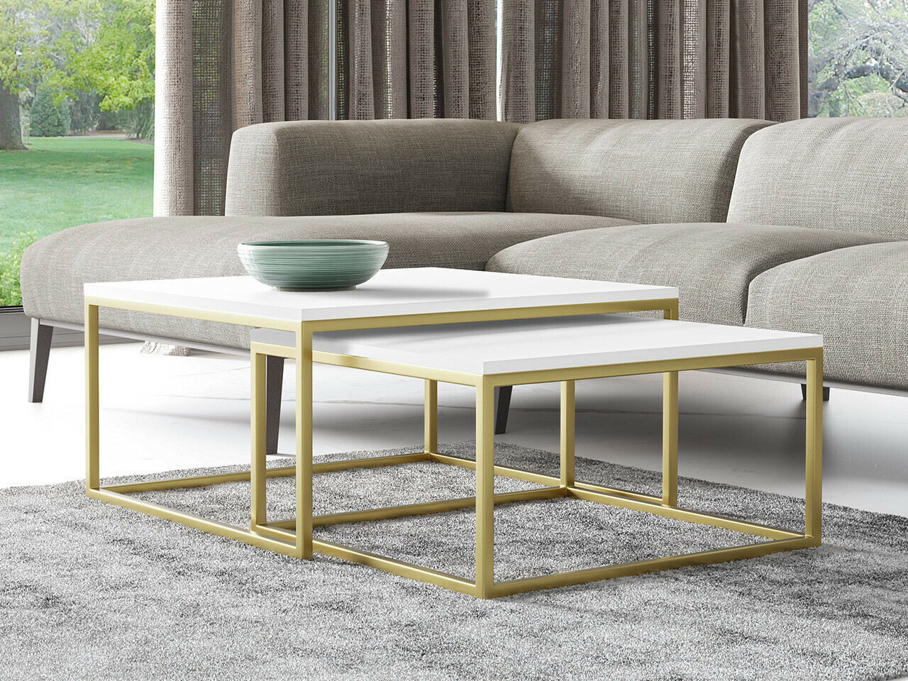 Set de măsuțe de cafea Oswego 102 (Alb + Auriu)