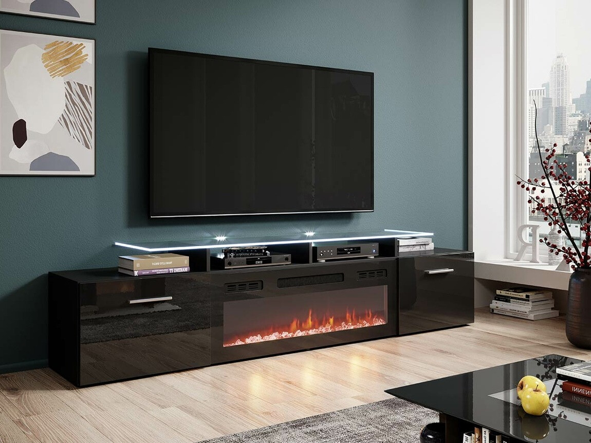 Comodă TV Numerus (Negru + Negru lucios)