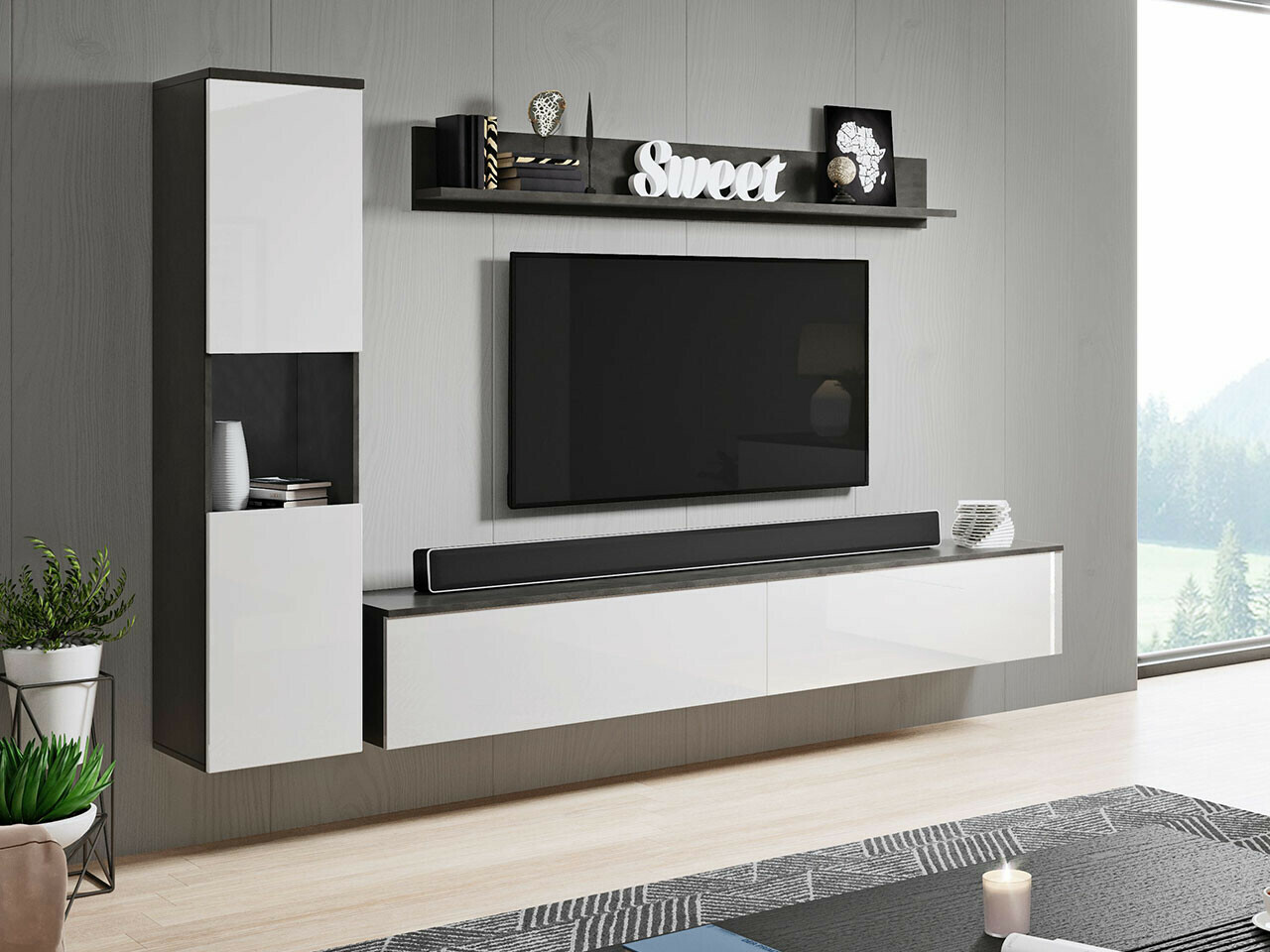 Set de living Sarasota 130 (Gri inchis + Alb lucios)