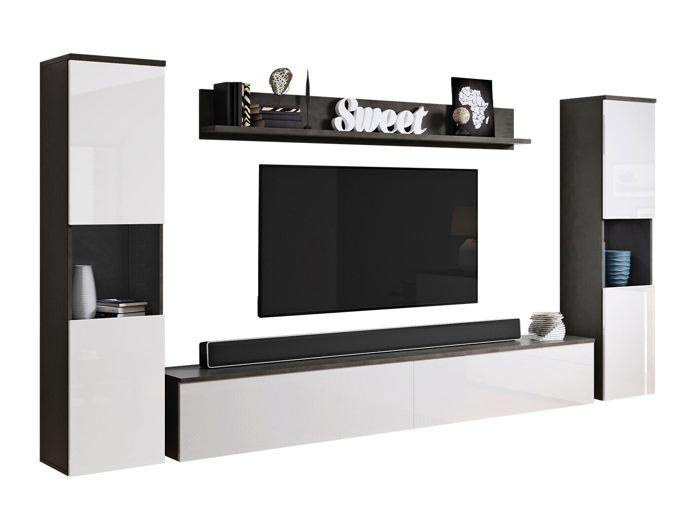 Set de living Sarasota 131 (Gri inchis + Alb lucios)