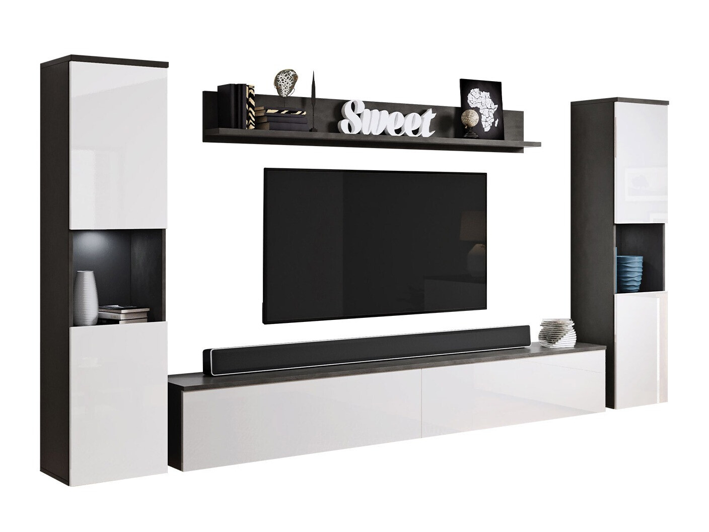 Set de living Sarasota 131 (Gri inchis + Alb lucios)