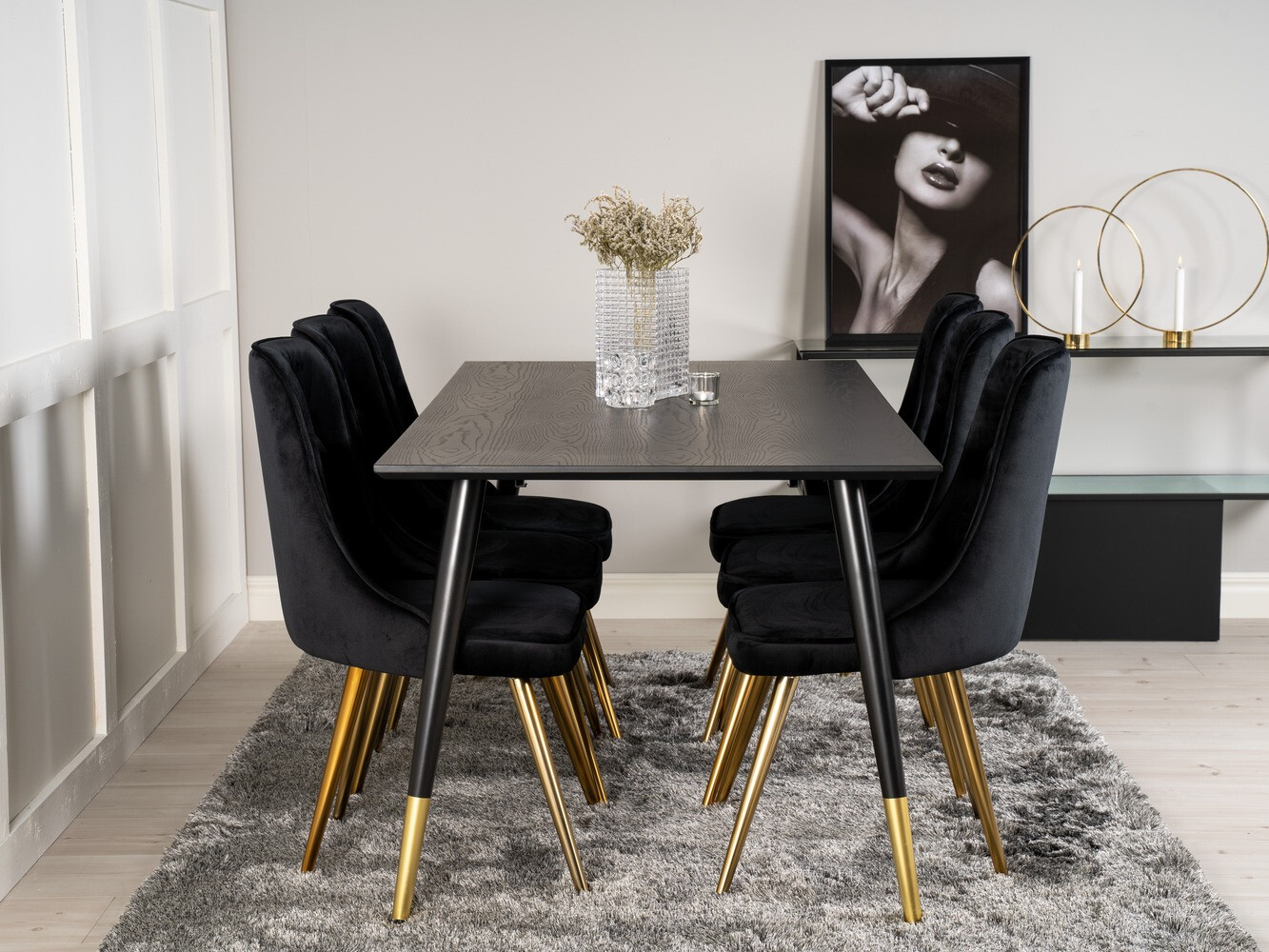 Set de dining Dallas 1256 (Negru + Auriu)