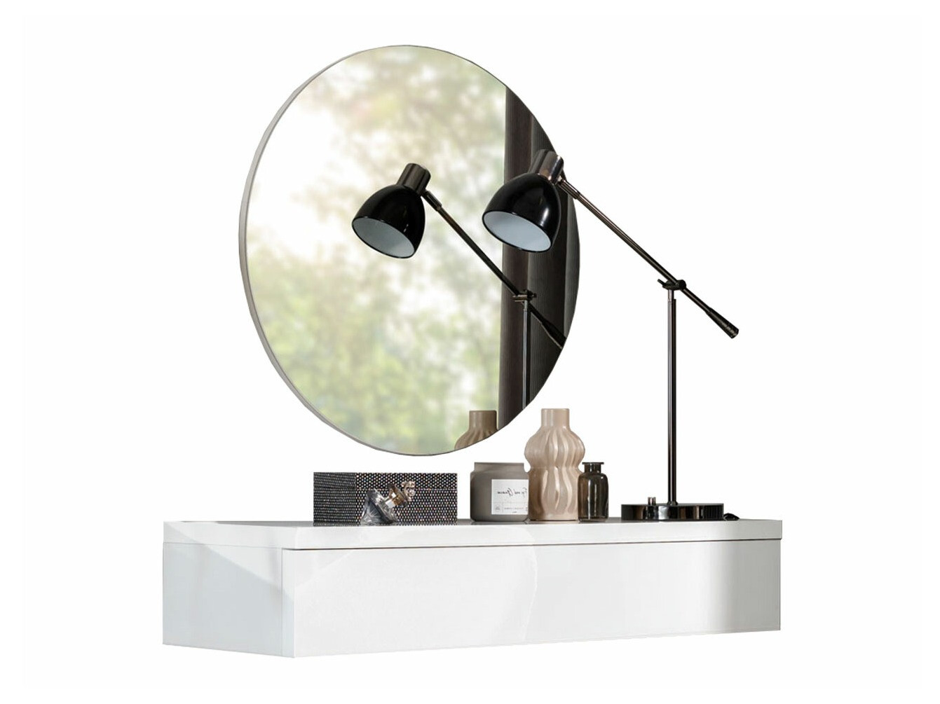 Măsuță de machiaj Delpher I (Alb + Alb lucios)