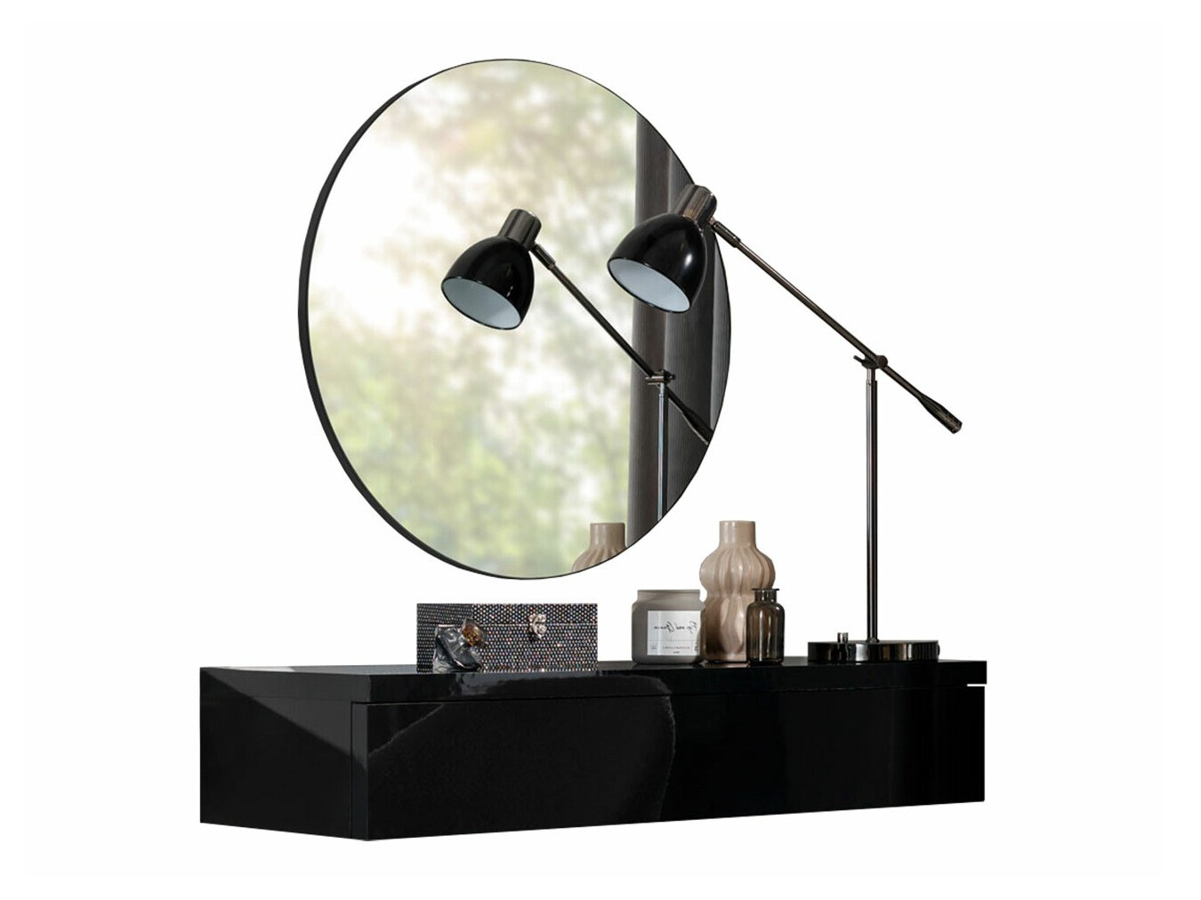 Măsuță de machiaj Delpher I (Negru + Negru lucios)