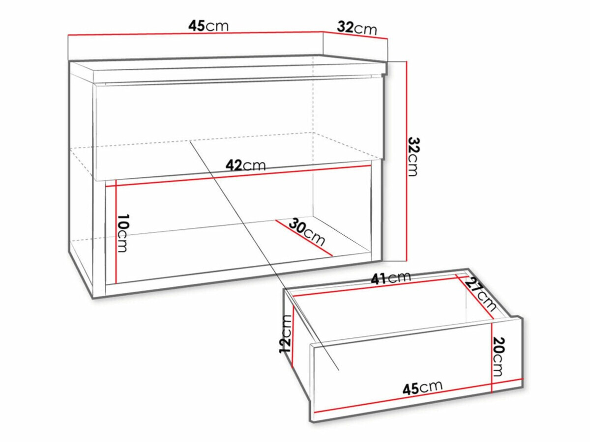 Noptieră Papilix (Alb + Alb lucios)
