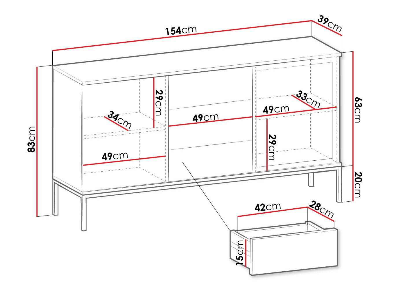 Comodă Manal (Negru + Stejar Wotan)