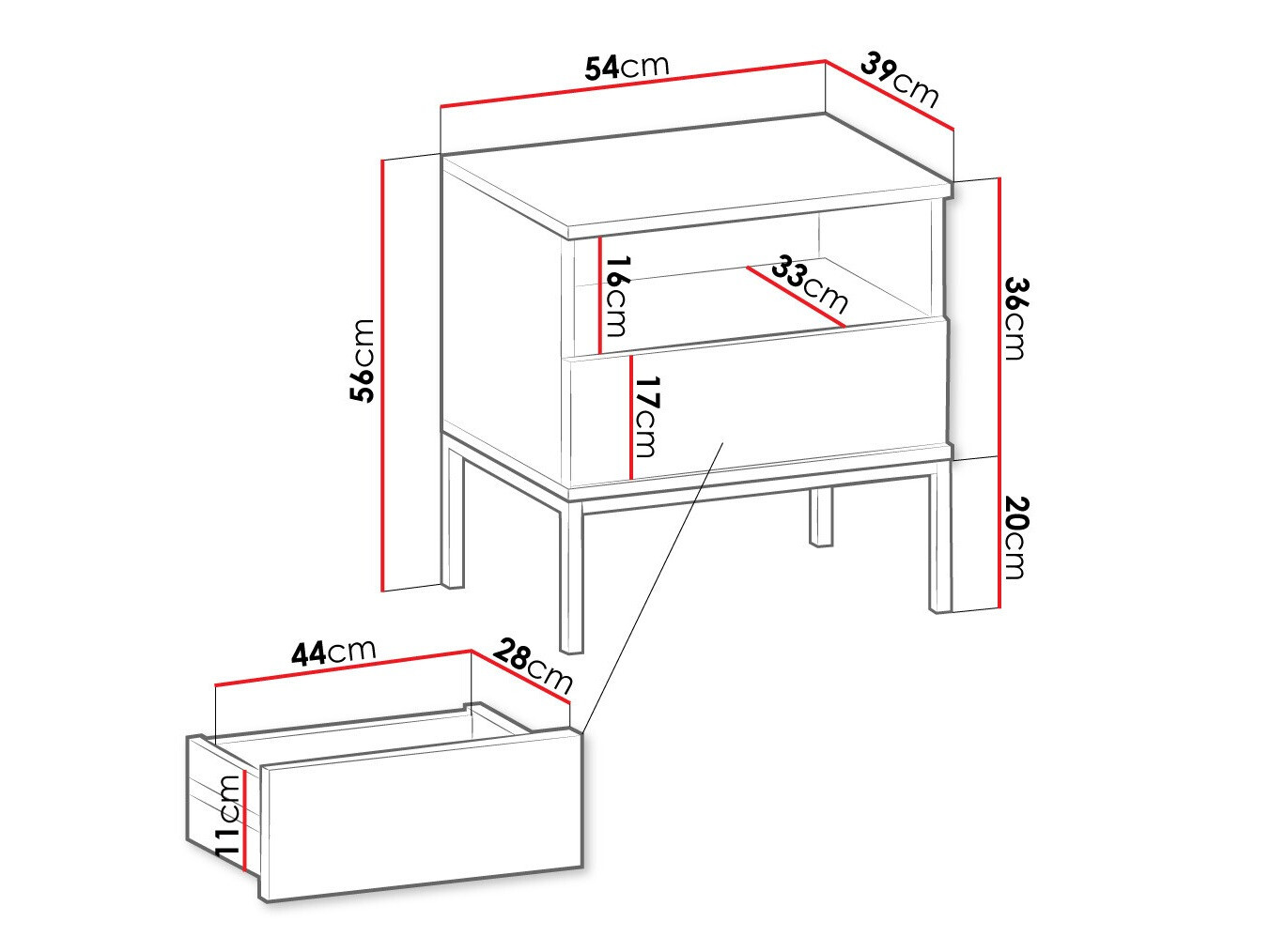 Noptieră Manal (Negru + Stejar Wotan)