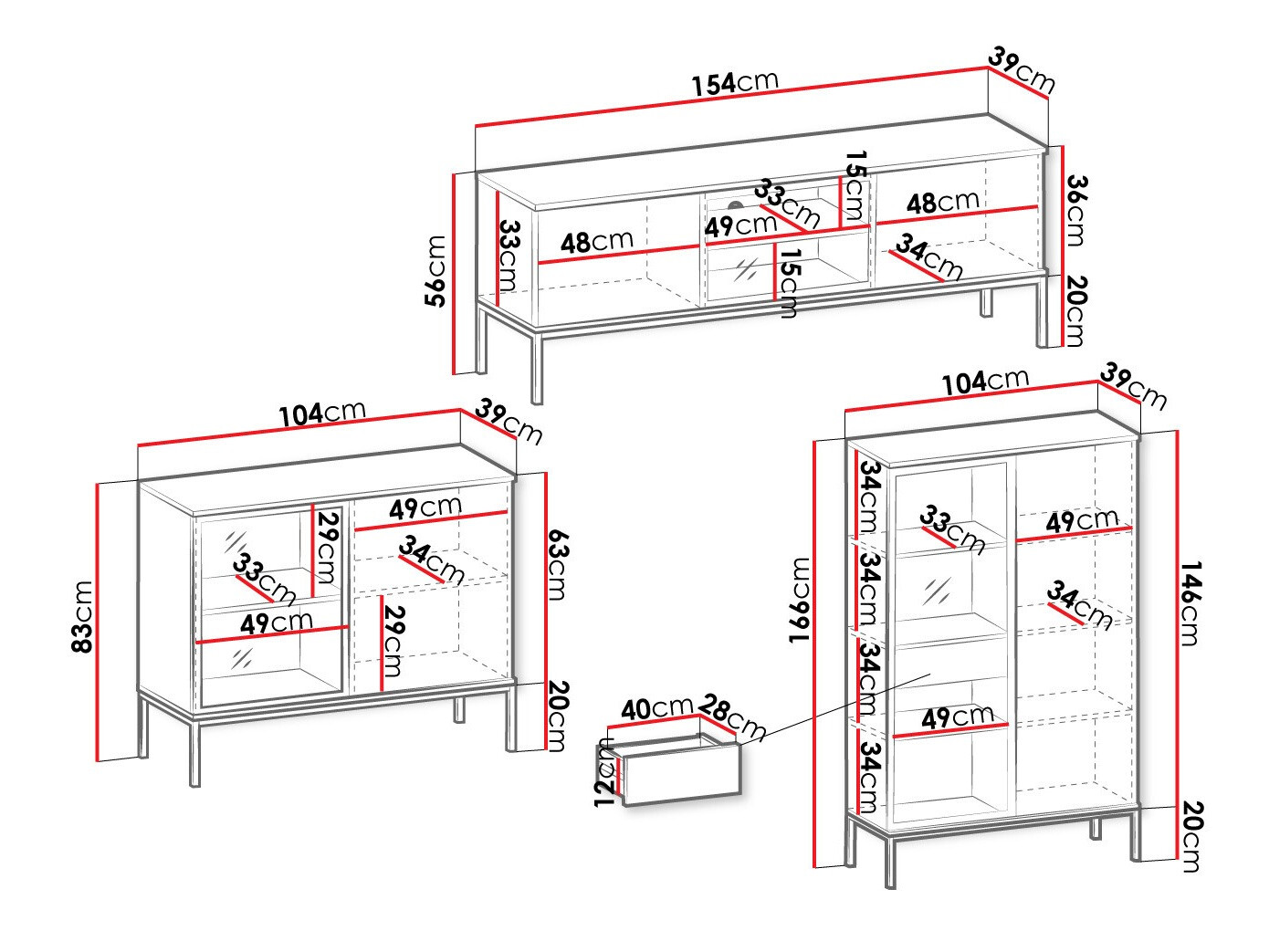 Set de living Manal (Negru + Stejar Wotan)