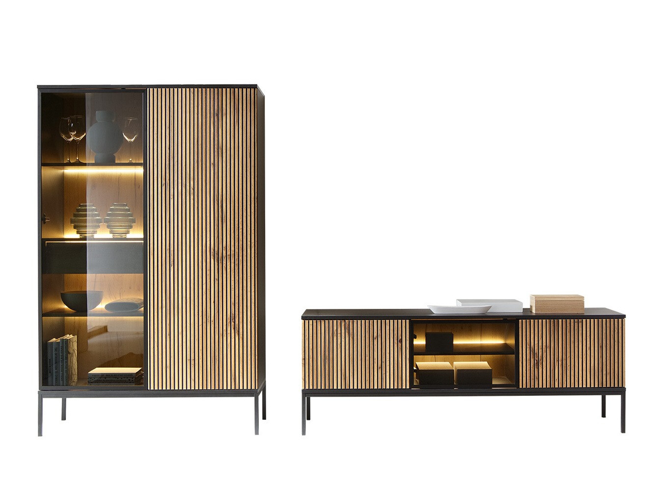 Set de living Soferi 114 (Negru + Stejar Wotan)