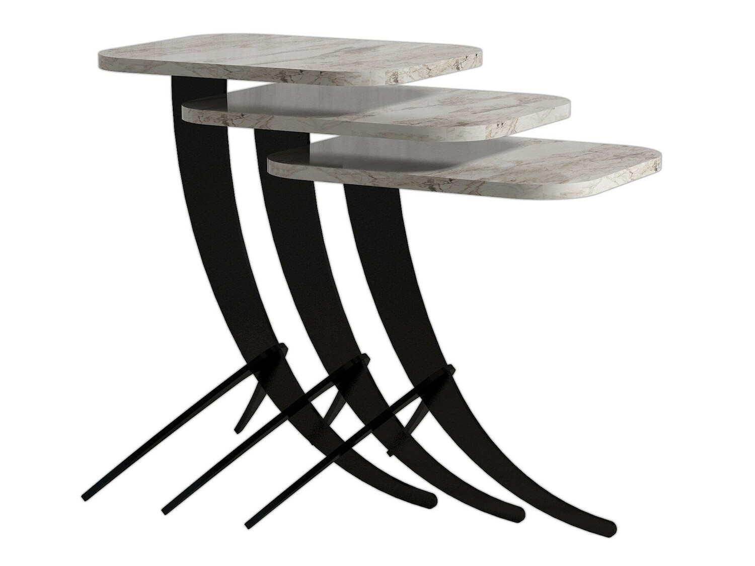Set măsuțe laterale Kailua 1622 (Marmură albă + Negru)