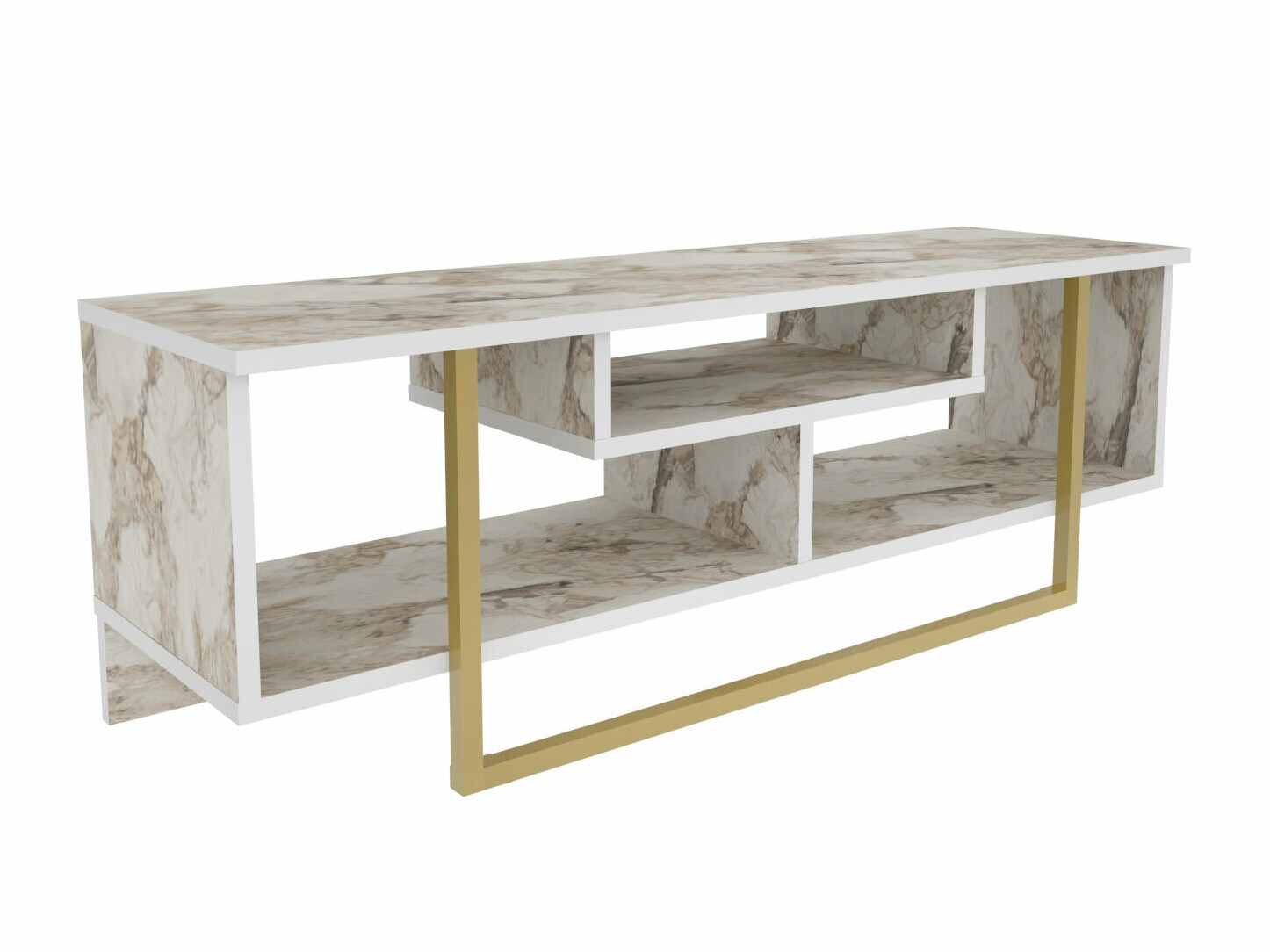 Comodă TV Kailua 246 (Marmură albă + Auriu)