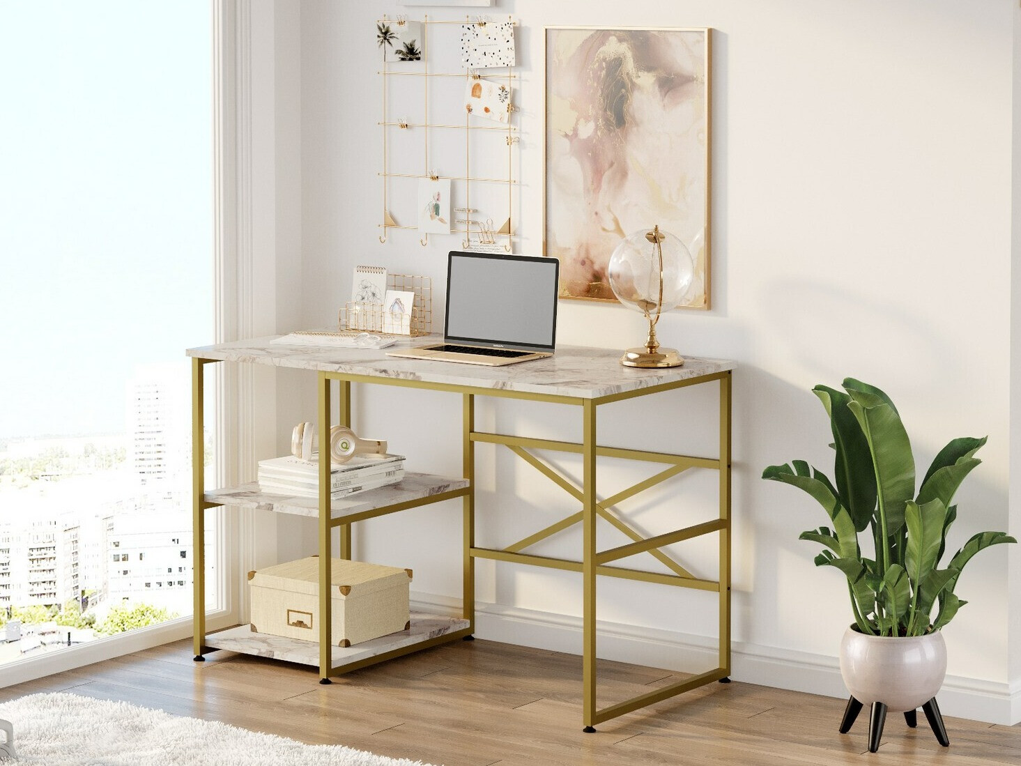 Birou Kailua 668 (Auriu + Marmură albă)