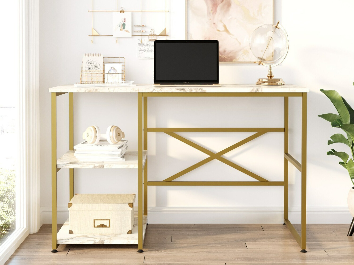 Birou Kailua 668 (Auriu + Marmură albă)