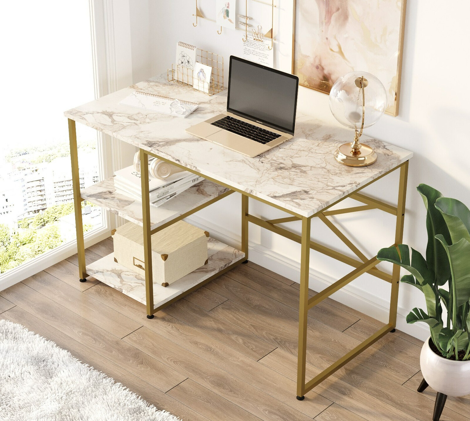 Birou Kailua 668 (Auriu + Marmură albă)