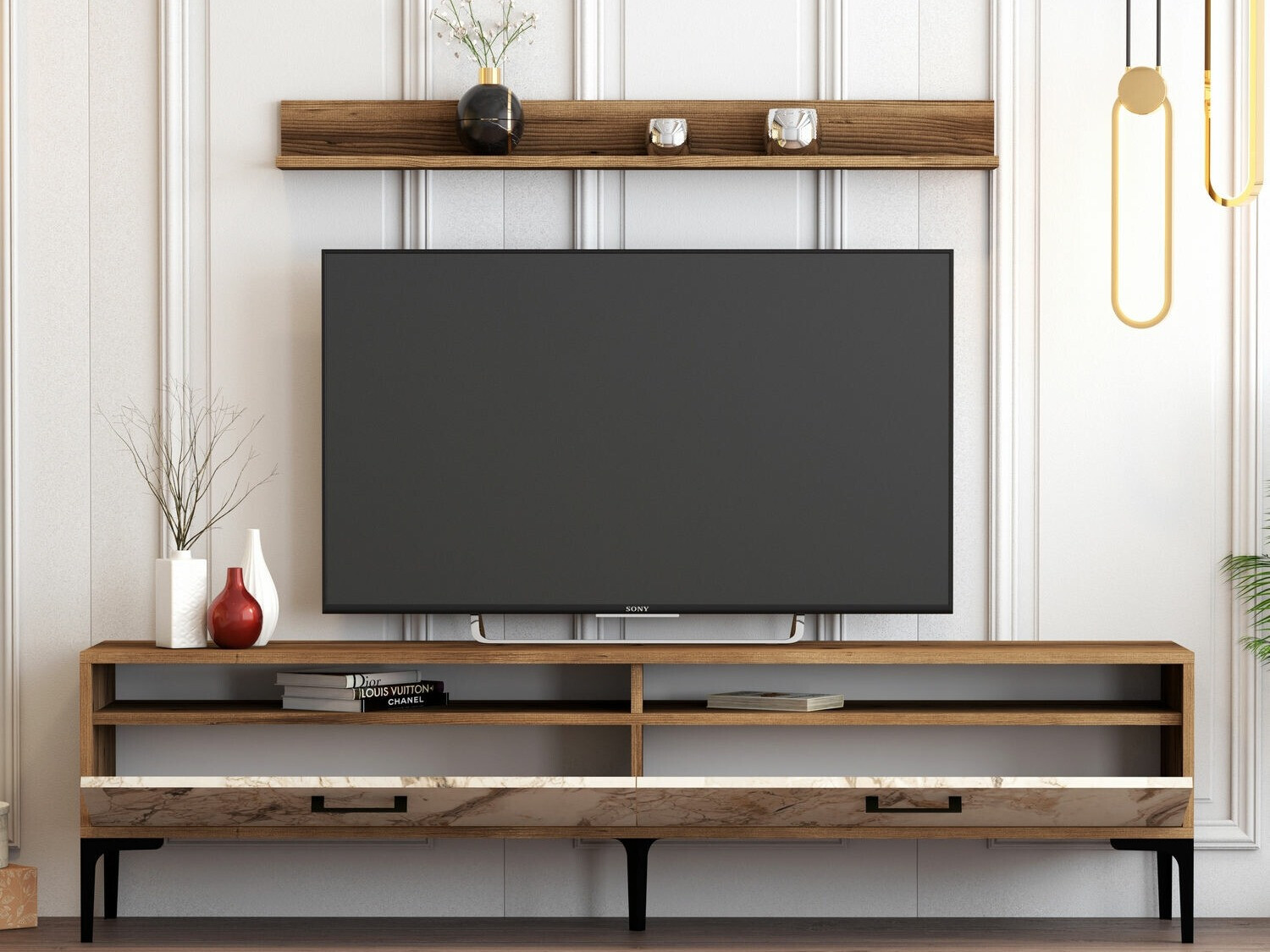 Set de living Kailua 857 (Nuc + Marmură albă)