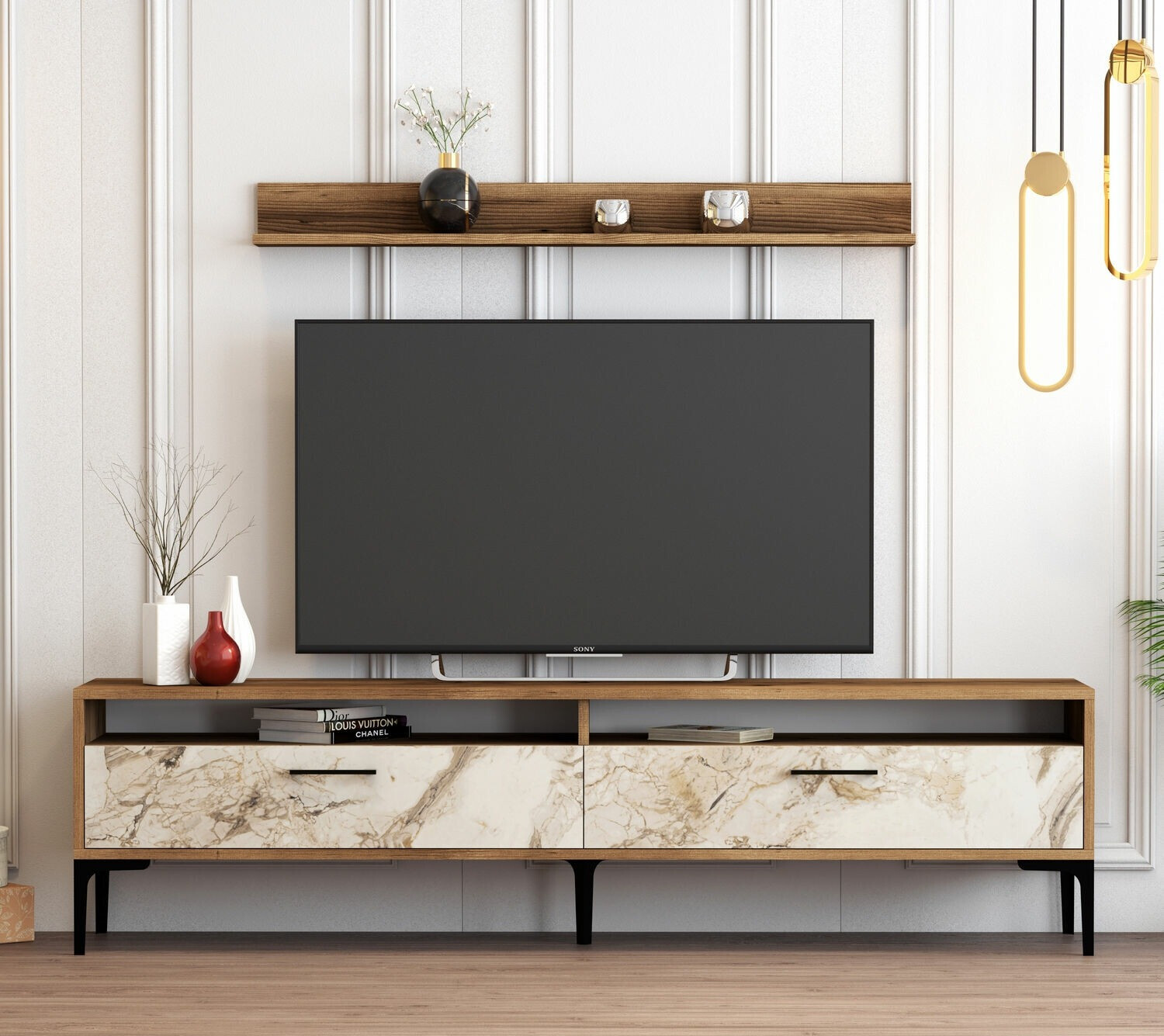 Set de living Kailua 857 (Nuc + Marmură albă)