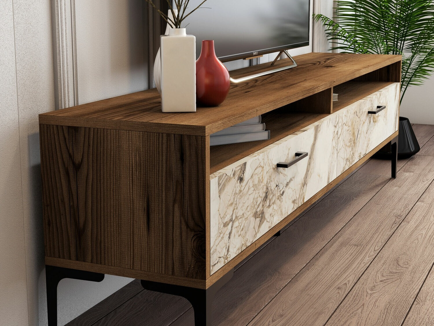 Set de living Kailua 857 (Nuc + Marmură albă)